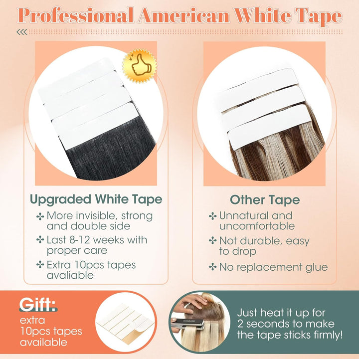 Benehair Tape in Extensions Echthaar, Invisible Tape Extensions Echt Haar, 20Pcs 30g Haarverlängerun