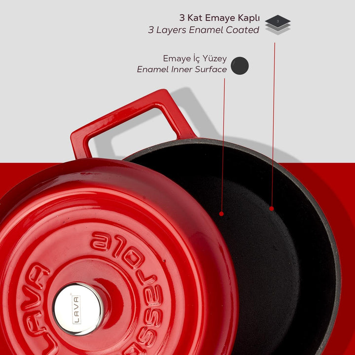 Lava Cooking CASSEROLE ROND 200 MM 2.60 LTR LVYTC20K2R RED/BLACK Rot/Schwarz, Rot/Schwarz