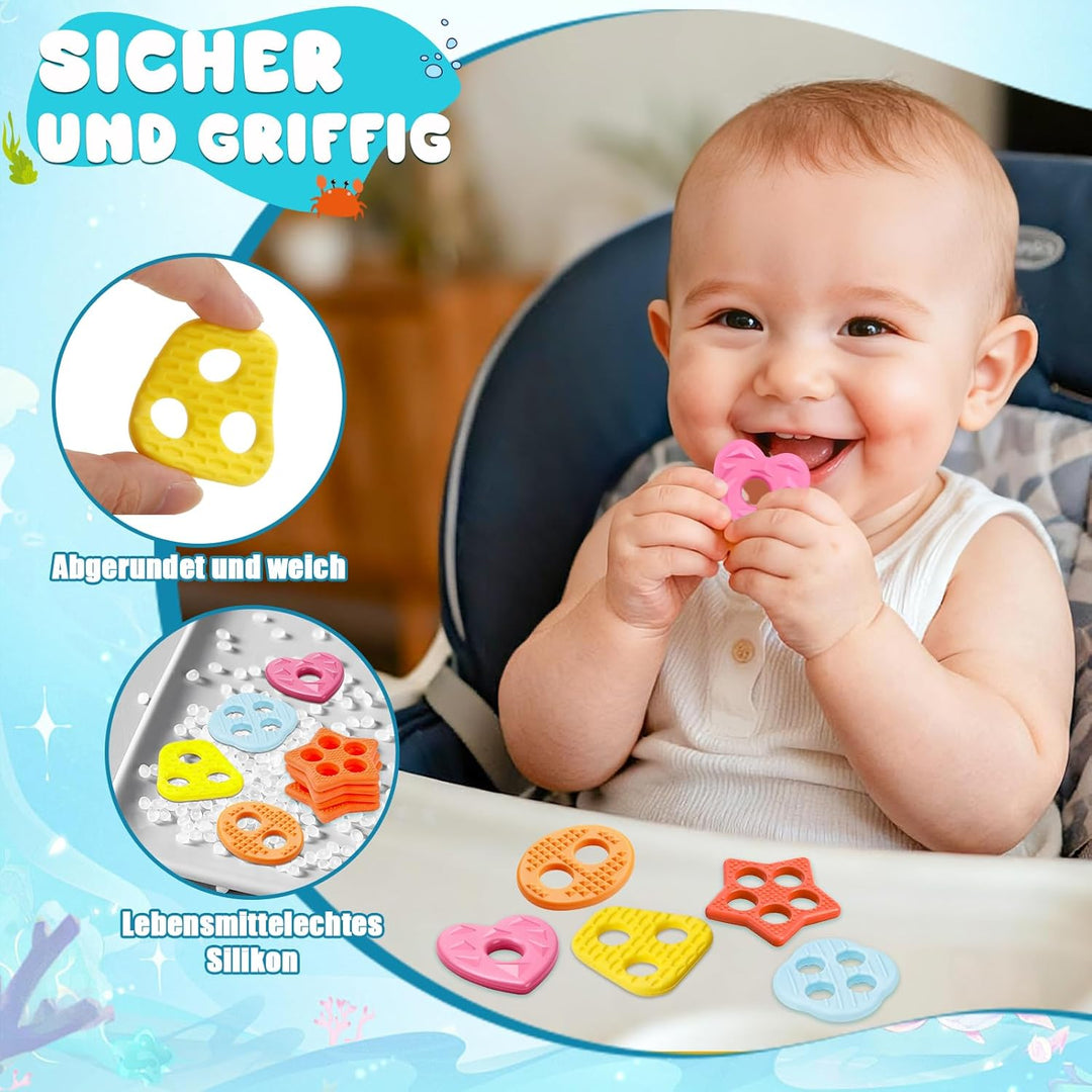 JoiTale Baby Badespielzeug, Schimmelfreies Silikon-Sortier- und Stapelspielzeug-Set für Kinder ab 1
