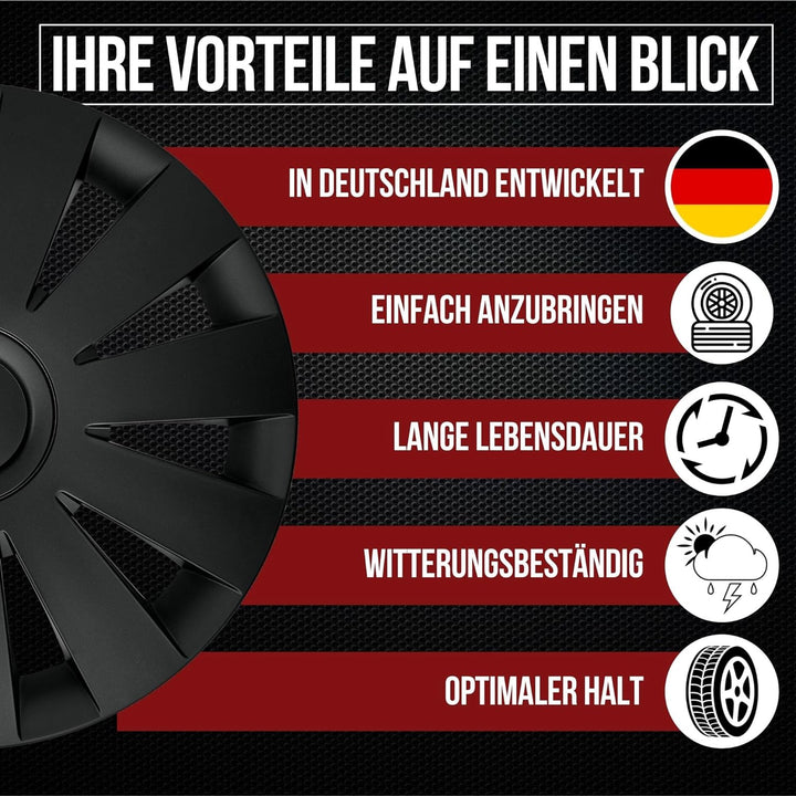 Albrecht 16 Zoll Radkappen schwarz für Stahlfelgen - Strike Radzierblenden aus hochwertigem Kunststo