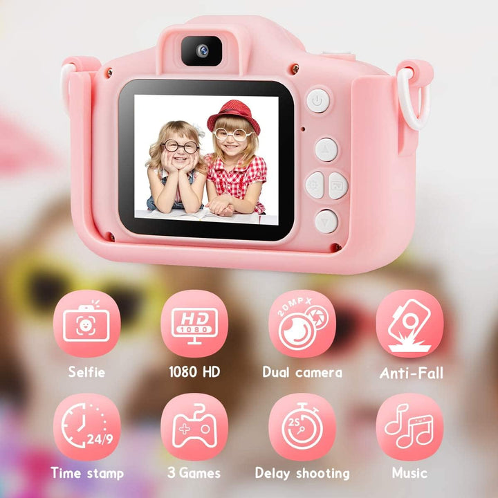 Kinder Kamera mit weicher Cartoon Silikonhülle,Kinder ab 4 5 6 7 8 Jahre mit 32GB SD-Karte 2,0 Zoll