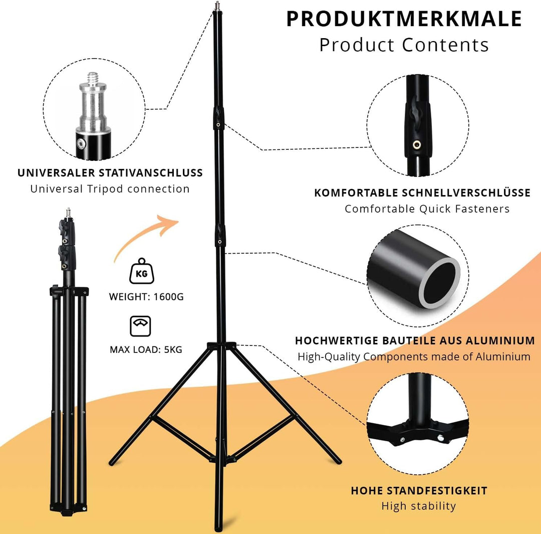 SWAVGO - 93 Zoll Kamera Beleuchtungsstativ Höhe 236,5 cm, verbreitetes Aluminiumstativ mit festem Ha