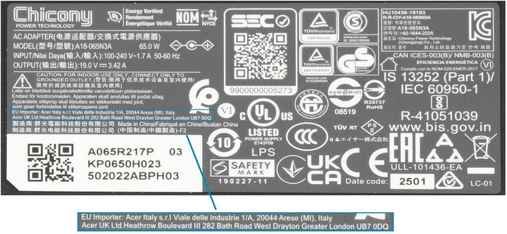 Acer Aspire V3-372 Original Netzteil 65 Watt Flache Bauform