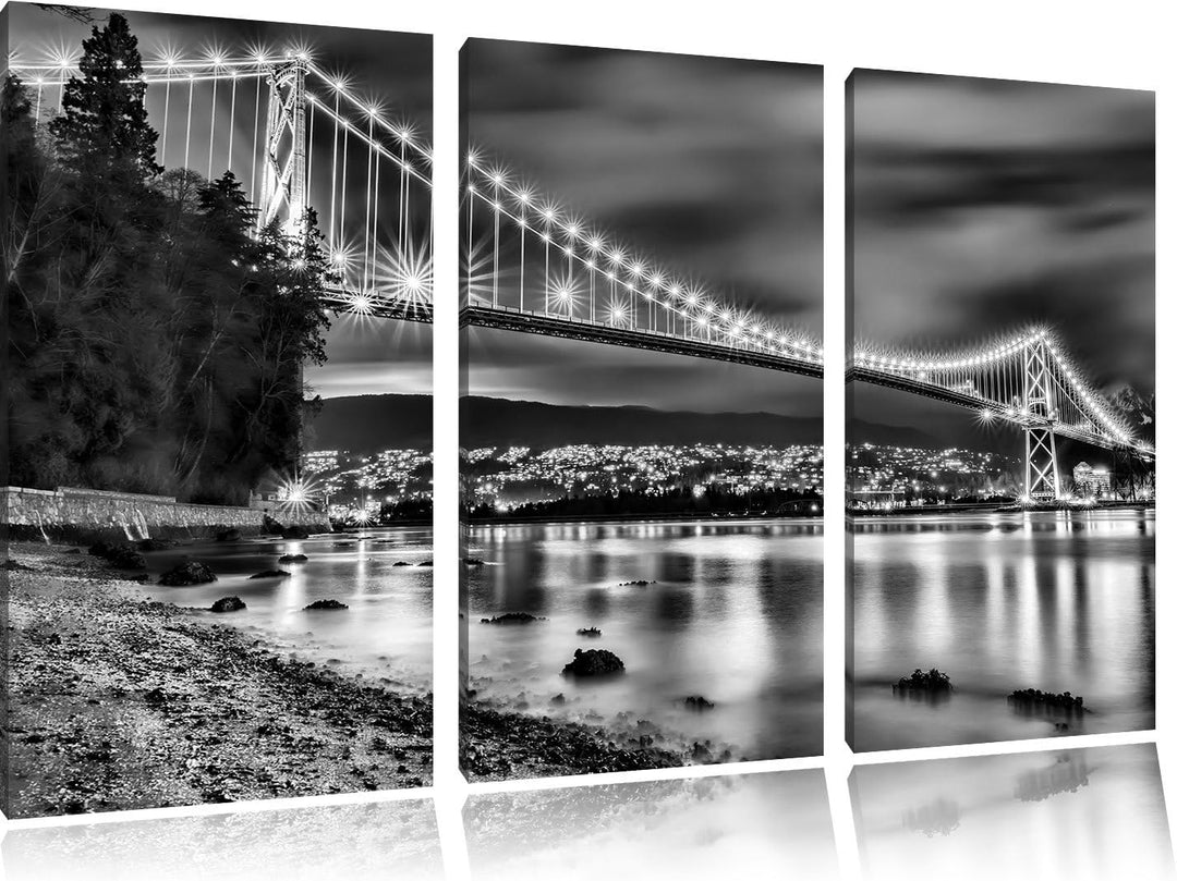 Pixxprint Lions Gate Bridge Vancouver als Leinwandbild/Grösse: 3 Teilig (120x80 cm) cm/Wandbild/Kuns