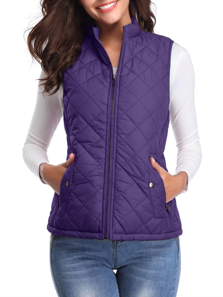 fuinloth Damen Weste mit Stehkragen Westen Steppweste Leicht Ärmellos Jacke mit Reissverschluss Tasc