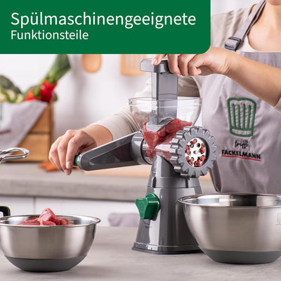 FACKELMANN Chefkoch Fleischwolf mit Gebäckvorsatz – Drehwolf für Fleisch oder als Gebäckpresse zum B