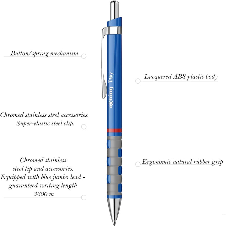 rOtring Tikky-Kugelschreiber - blaue Tinte - mittlere Spitze (1,0 mm) - blauer Schaft - federleicht