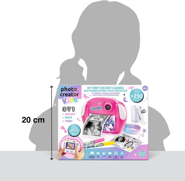 Canal Toys Creator 013-Kanal Toys, Sofortbildkamera, Einhorn, mit 4 Rollen Papier und 4 Filzstiften,