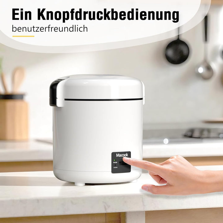 Macook Mini Reiskocher Rice Cooker für 1-2 Personen (1.5 Tassen, 0,3 Liter),Reiskocher Klein Einfach