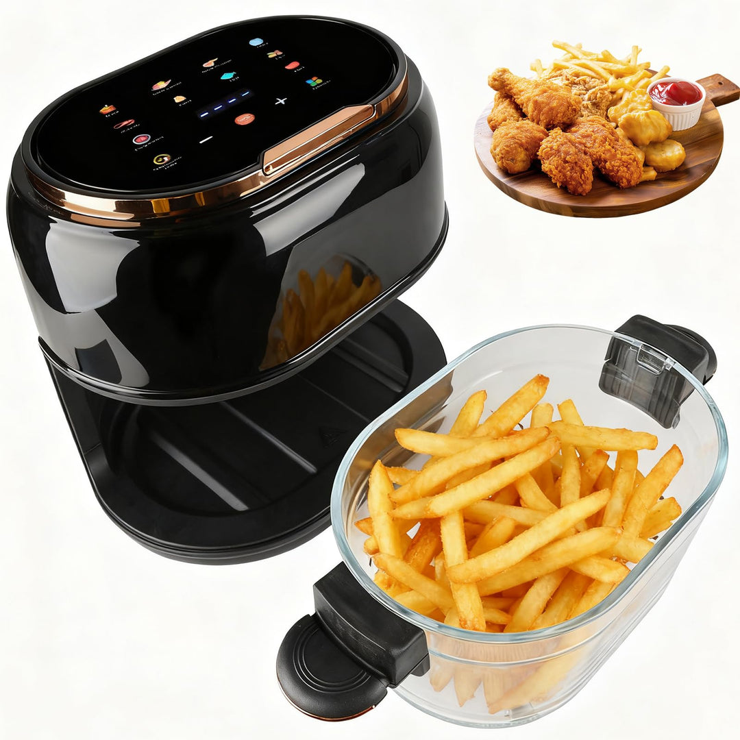 Heissluftfritteuse 5L Airfryer, 9-in-1 mit Glas-Korb & LED-Touchscreen, 24h Timer, Sichtfenster, ges