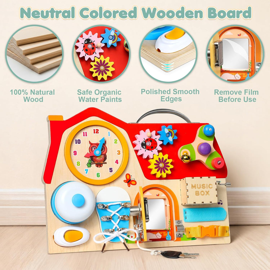 Wooden Busy Board für Kinder, Activity Board Montessori Spielzeug für 2 3 4 5 Jahre Mädchen Junge, M