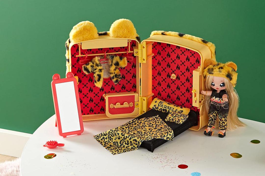 Na! Na! Na! Surprise3-in-1 Rucksack und Schlafzimmer - Spielset mit weicher Modepuppe - JENNEL JAGUA