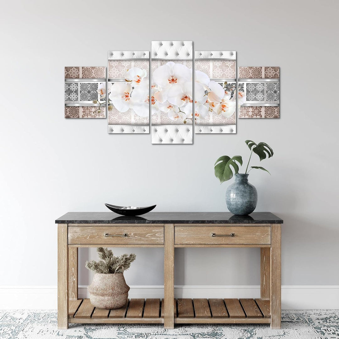 Runa Art Wandbilder Blumen Orchidee 5 Teilig Bild auf Vlies Leinwand Deko Wohnzimmer Abstrakt Beige