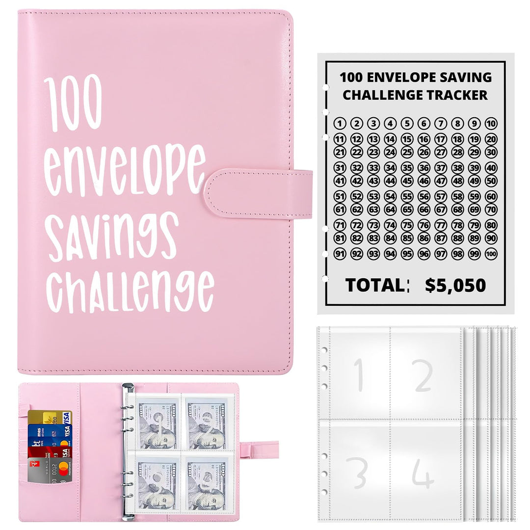 100 Envelope Saving Challenge, Geldsparbinder Budget Planner Sparbuch für Geld Challenge 100 Umschlä