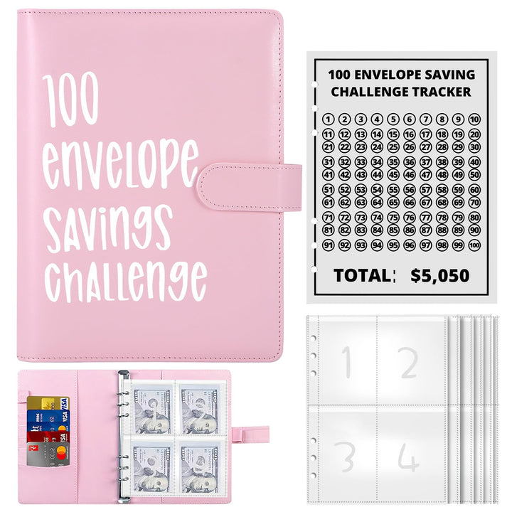100 Envelope Saving Challenge, Geldsparbinder Budget Planner Sparbuch für Geld Challenge 100 Umschlä