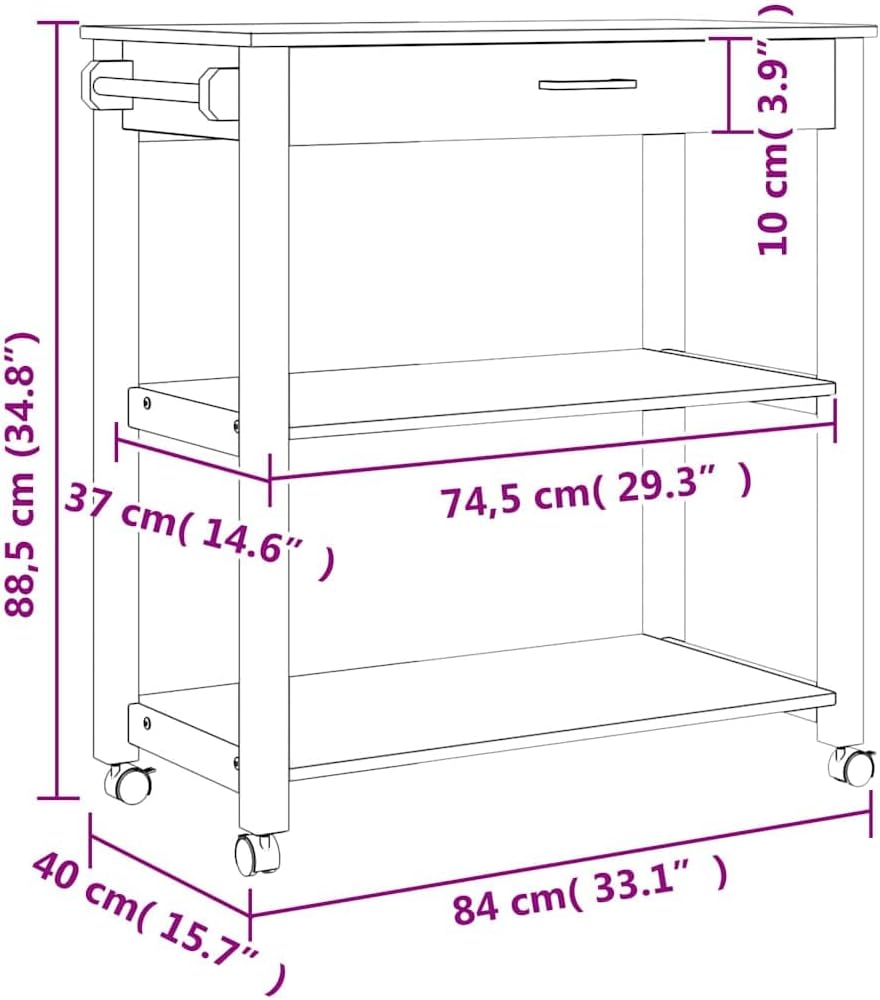 vidaXL Küchenwagen, Servierwagen mit viel Stauraum, Beistellwagen für Küche Wohnzimmer Badezimmer, T