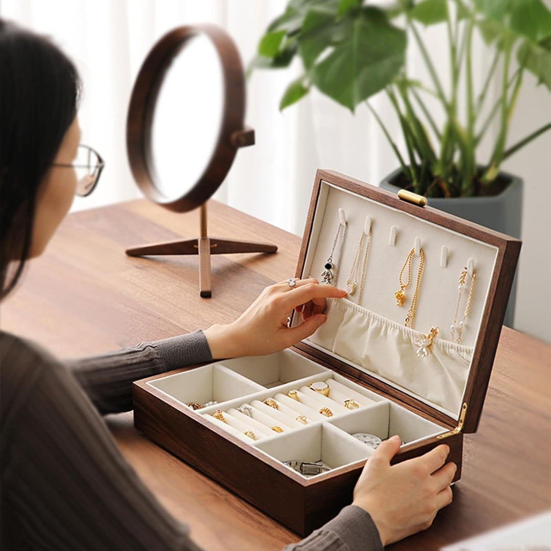 Schmuckkasten – Handgefertigtes Massivholz Retro Schmuck Box mit Schubladen Samt Innenfutter, Armbän