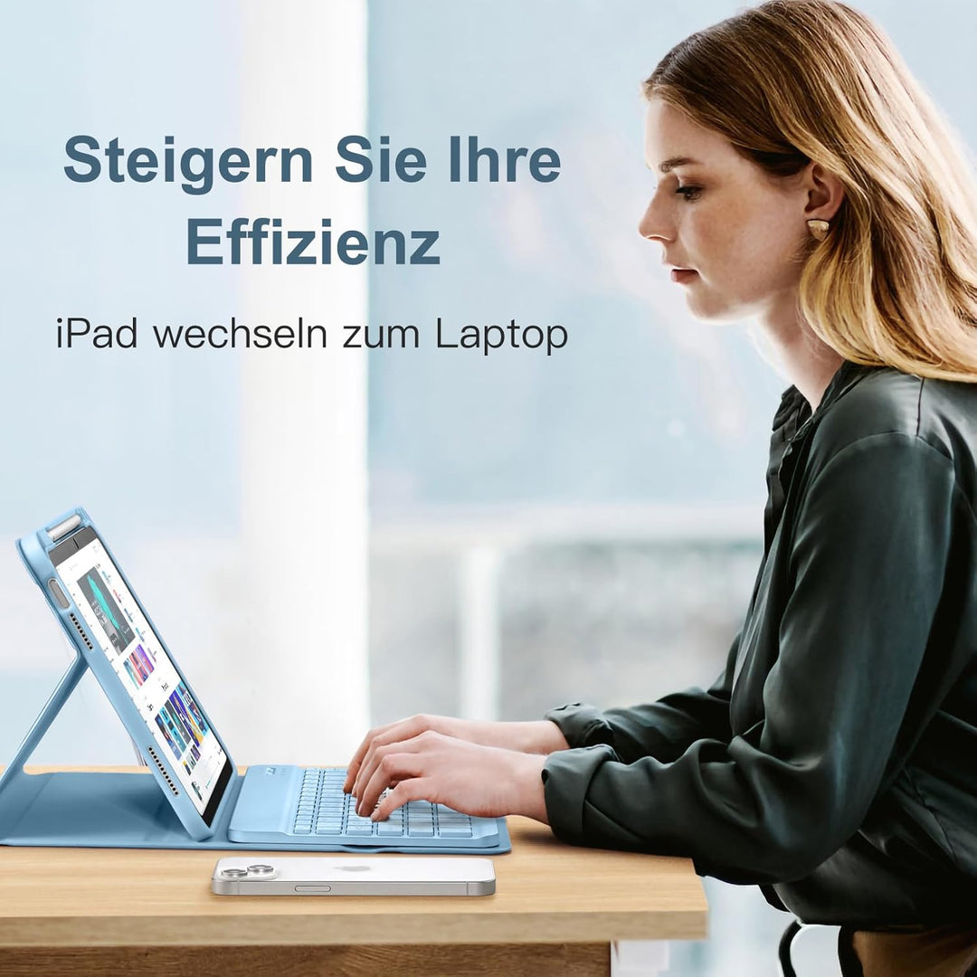 Vobafe Hülle mit Tastatur für iPad A16 11/10 Generation (2025/2022, 11/10.9 Zoll)- 7 Farben Beleucht