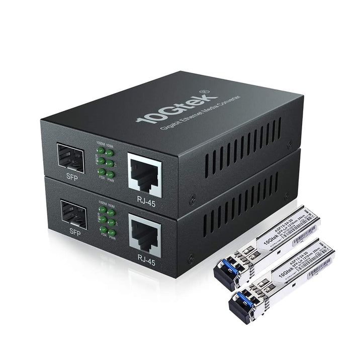 10Gtek® [2 Stück] Gigabit Ethernet Medienkonverter, SFP Slot mit SFP LX Modul, Single-Mode Dual LC F