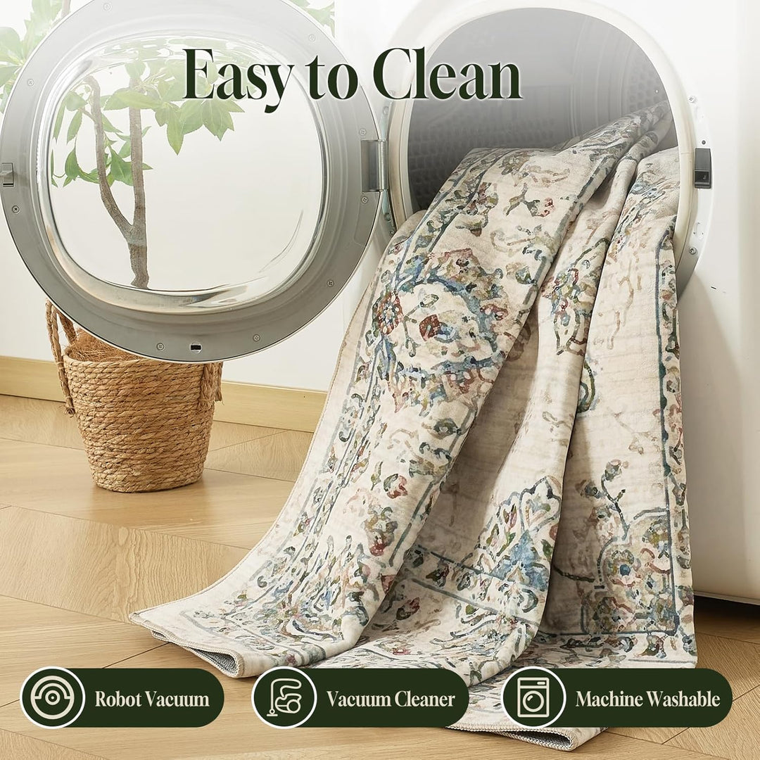CHOSHOME Vintage Teppich Wohnzimmer 80X150CM Waschbarer Kurzflor Boho Weiche Teppich Mit Orient Desi