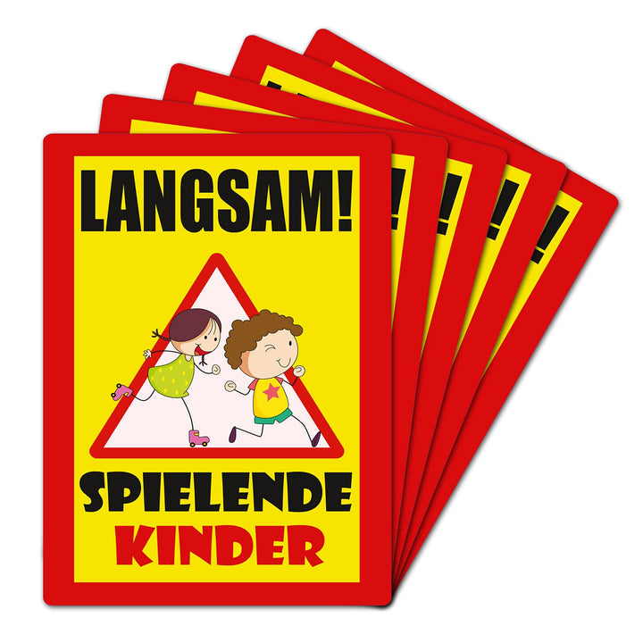 5 Stück XXL Langsam ! spielende KINDER Schild 30 x 40 cm aus stabiler PVC Hartschaumplatte 5mm mit U