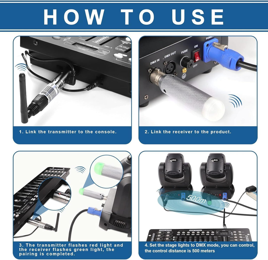 Wireless DMX, Kabelloser DMX512-Empfänger mit integriertem Akku, verwendet mit DMX Controller, für M