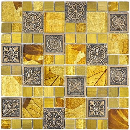 Mosaik Fliese gold Glasmosaik Crystal gold Ornament für WAND BAD KÜCHE FLIESENSPIEGEL THEKENVERKLEID