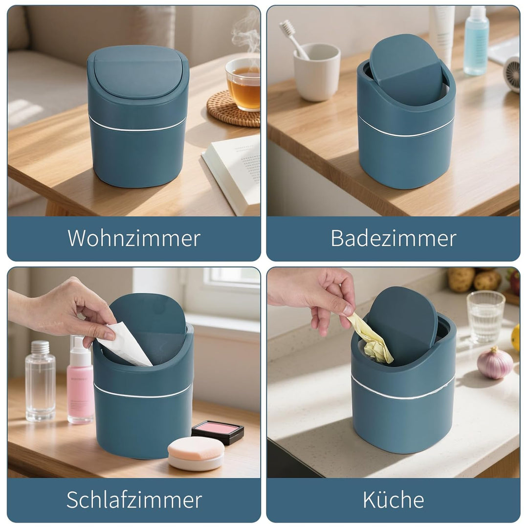 Mini tischmülleimer 2L mit Müllsäcken 180 Stück, tischabfalleimer mit deckel für Den Waschtisch Küch