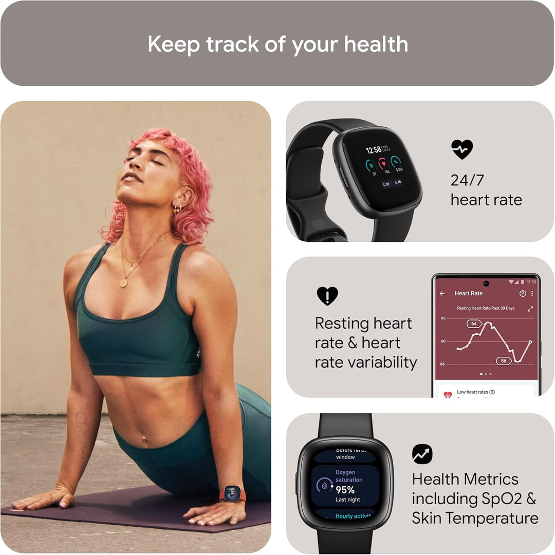Fitbit Versa 4 Bundle (with Sports Band) Fitness Smartwatch with Built-in GPS and up to 6 Days Batte