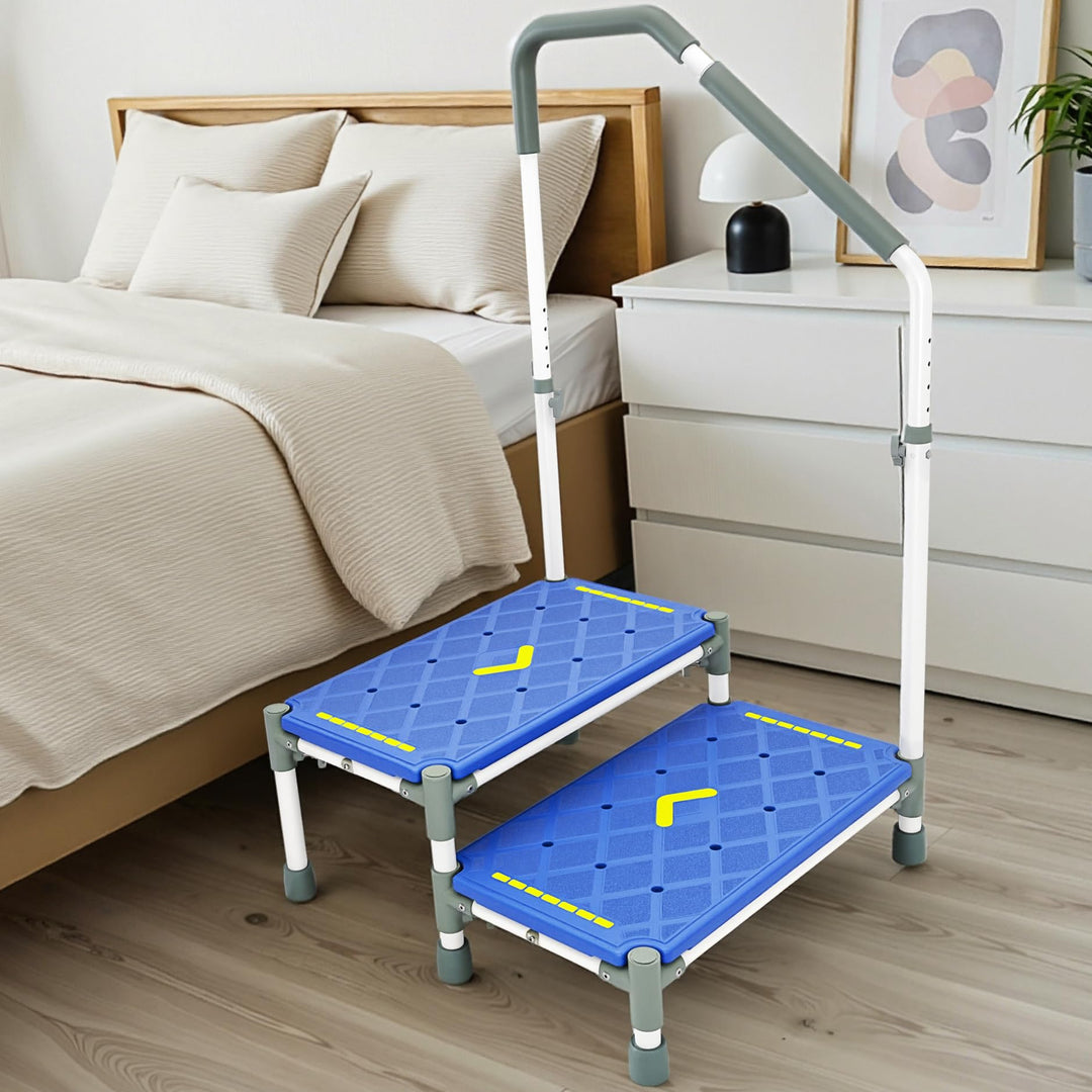 Tritthocker 55cm Trittfläche–Armlehnen höhenverstellbar, bis 225 kg | Nachtleuchtstreifen, rutschfes
