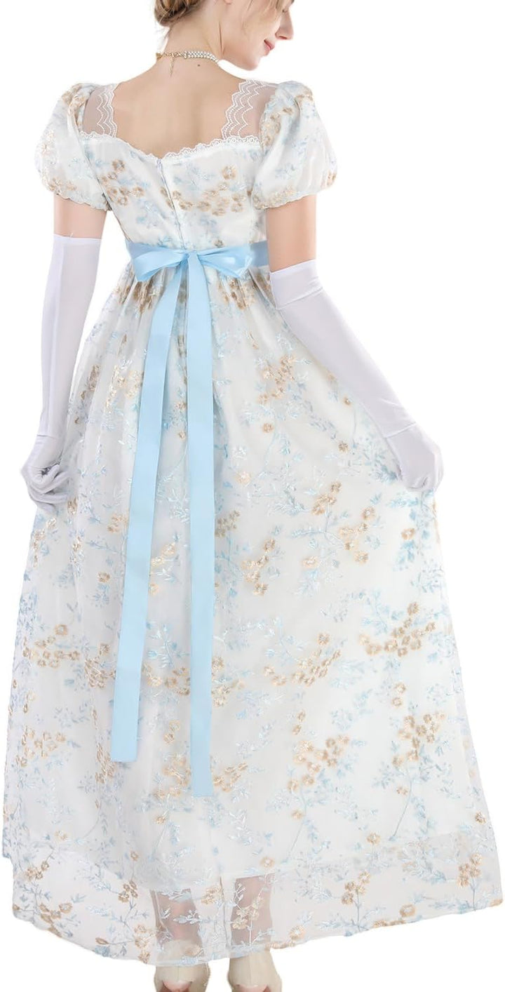 CR ROLECOS Viktorianisches Kleid Damen Regency Kleid für Frauen Bridgerton Puffy Ballkleid mit Hands