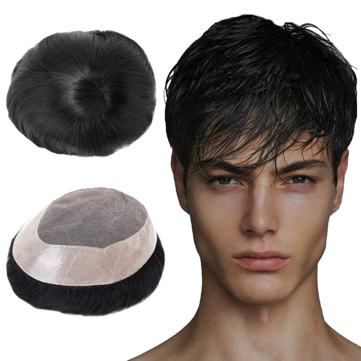 Lordhair Toupet für Männer Haarersatz Systeme Mann, natürliche atmungsaktive Mono-Spitze mit PU-Echt