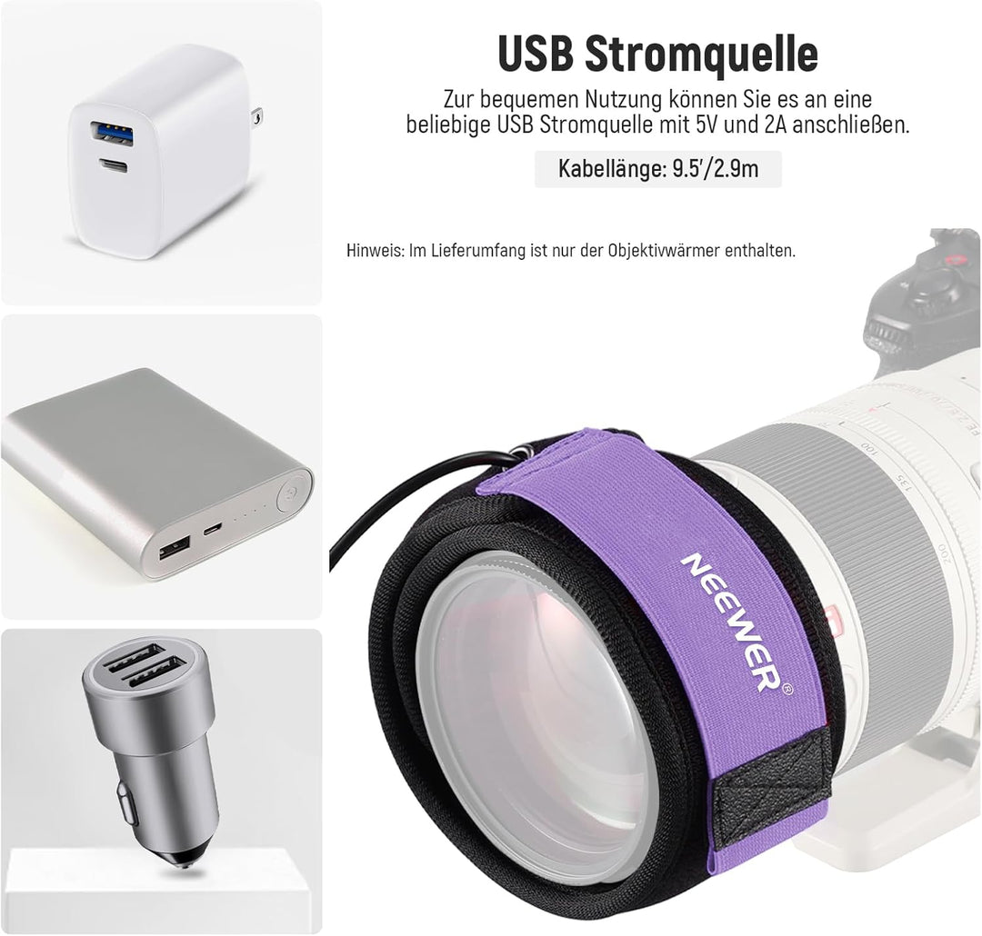 NEEWER USB 500mm Objektivwärmer mit FPC, schnelle, gleichmässige Heiztechnik für DSLR Kameraobjektiv