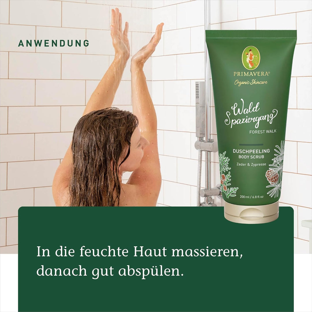 PRIMAVERA Waldspaziergang Duschpeeling 200 ml – Körperpeeling, Naturkosmetik – Zeder, Zypresse Duft
