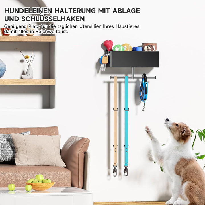 YYBO Hundegarderobe mit ablage, Hundeleinen Halterung Wand, Hunde Garderobe für Hundezubehör Hundele