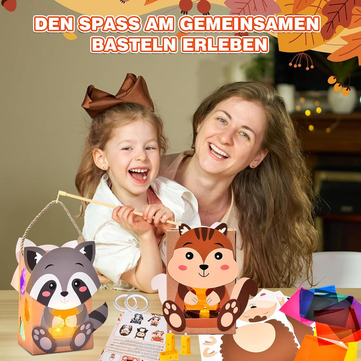 Herefun 5 Herbst Windlichter zum Basteln für Kinder, Herbst Tier Bastelsets mit Fuchs Eule Waschbär