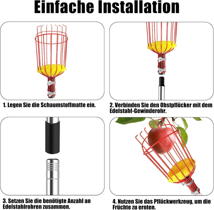 4BAOHUI 4,3M Apfelpflücker mit Teleskopstiel, Obstpflücker, Kirschenpflücker mit Leichter Edelstahl