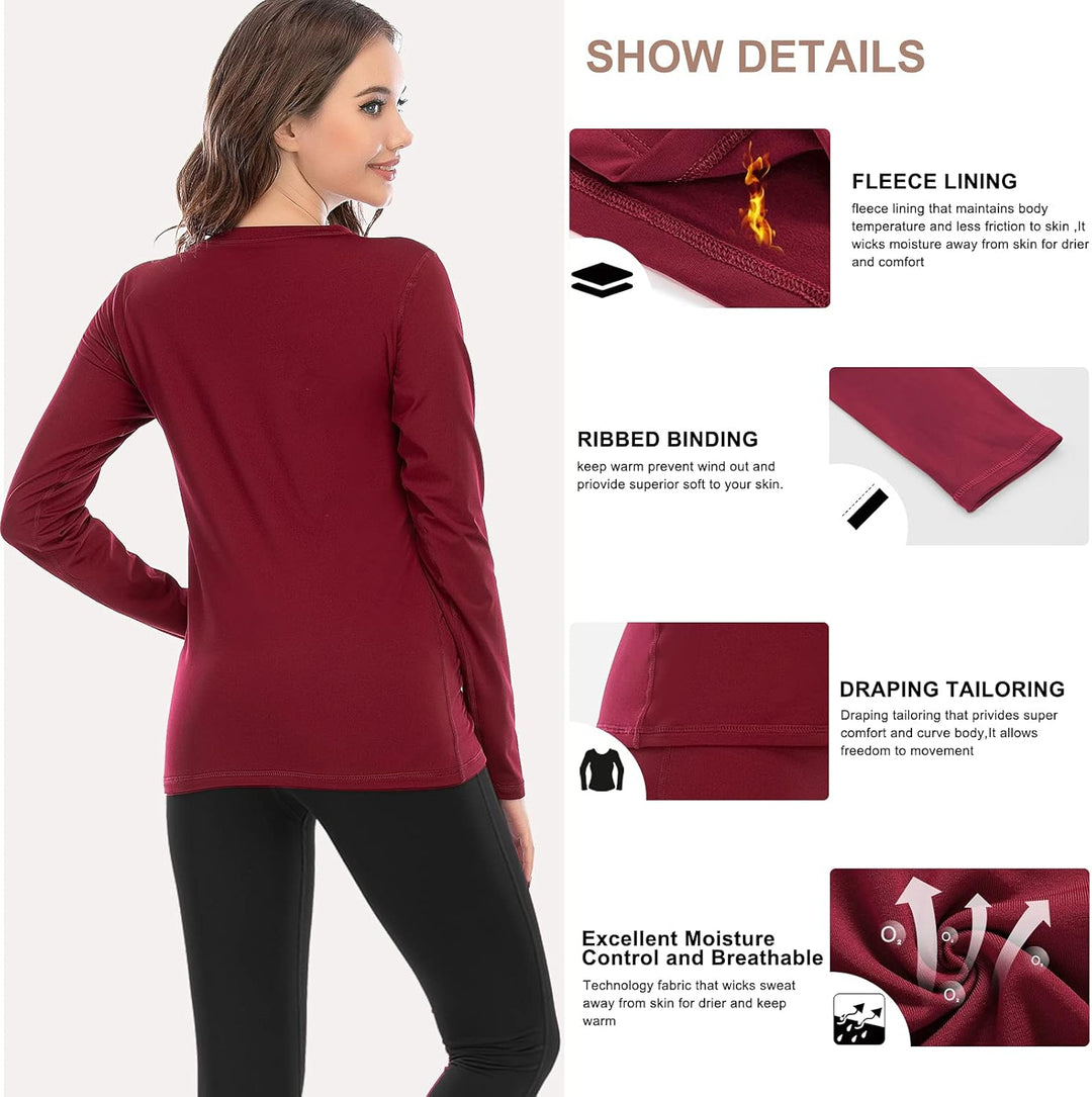 MEETWEE Thermounterwäsche Funktionsunterwäsche Damen, Skiunterwäsche Winter Set Atmungsaktiv Lange T