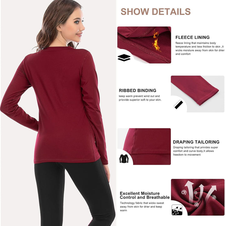 MEETWEE Thermounterwäsche Funktionsunterwäsche Damen, Skiunterwäsche Winter Set Atmungsaktiv Lange T