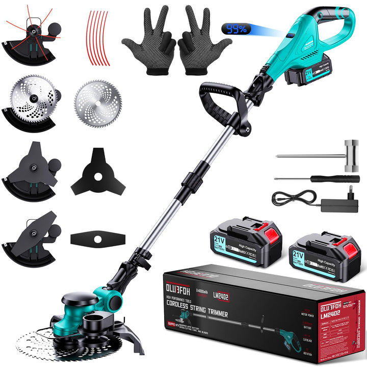 Rasentrimmer mit Akku 21V 1000W Bürstenloser Motor 3-in-1-Rasentrimmer, mit Akku 2 x 4000mAh mit 90°