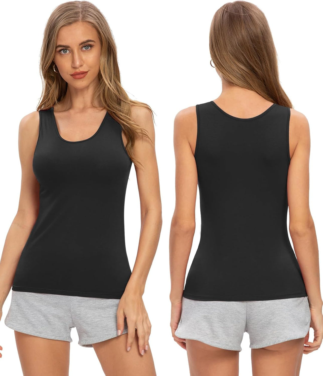 vislivin Elastische Tank Tops für Damen Unterhemden 3/4er Pack M 4er Pack - Schwarz/Dunkelgrau/Dunke