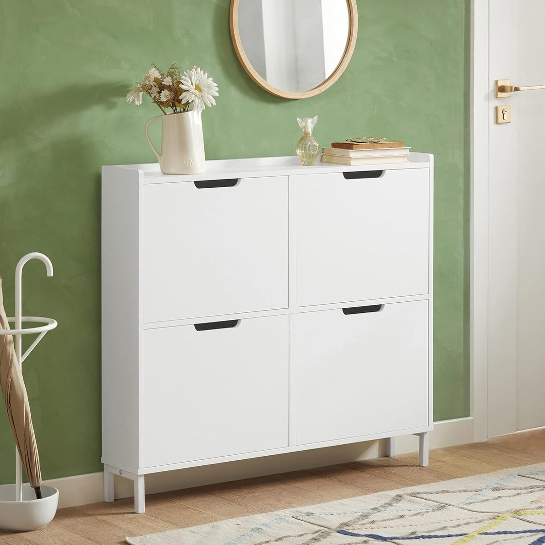 SoBuy Schuhschrank schmal mit 4 Klappen platzsparender Schuhkipper Hoch Kommode mit 4 Ablagen Schuhr
