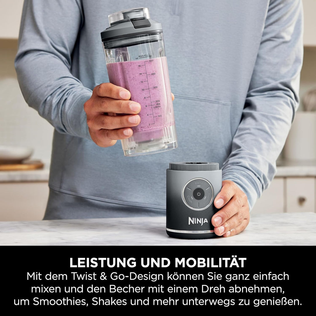 Ninja Blast Max Tragbarer Mixer/Blender/Smoothie Maker, 570 ml, wiederaufladbar, Mixbecher & auslauf
