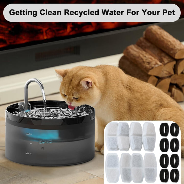 Katzenwasserbrunnen 16 PCS und 8 Kohlefilter + 8 Schwämme, Katzenwasserbrunnenfilter mit dreifacher