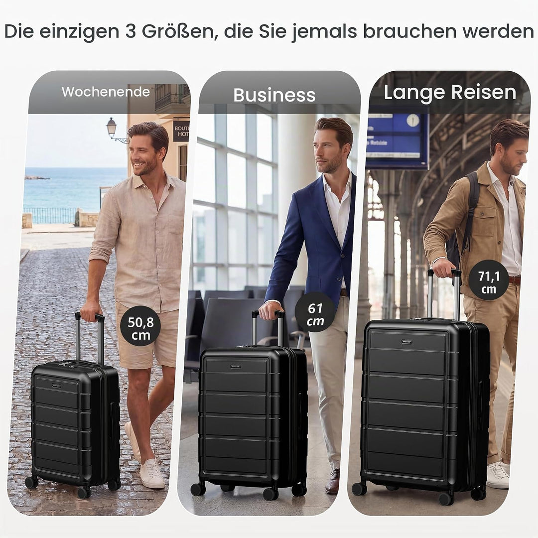 SHOWKOO Kofferset 3 Teilig Hartschale Leicht ABS+PC Erweiterbar Reisekoffer Haltbar Trolley Handgepä