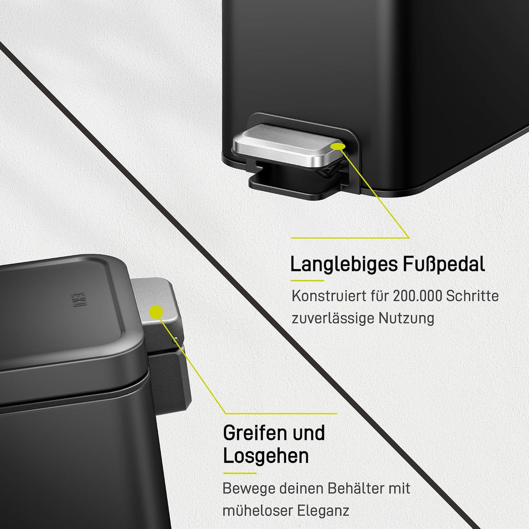 EKO Stella Mülleimer Bad 10L, Kleiner Abfalleimer fürs Badezimmer mit Soft-Close-Deckel, fingerabdru
