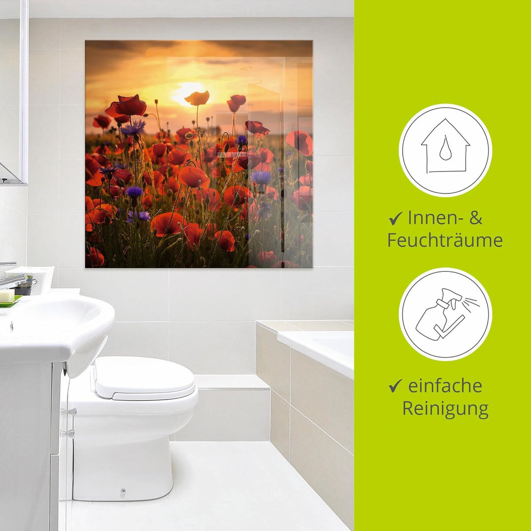 ARTland Glasbilder Wandbild Glas Bild einteilig 50 x 50 cm Botanik Blumen Mohnblume Foto Rot Mohnblu
