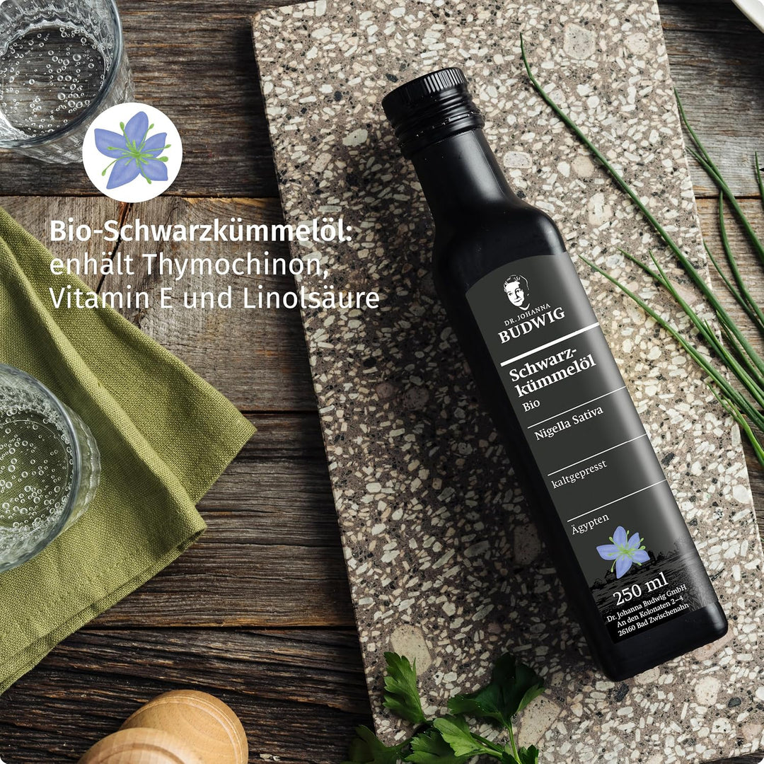 Dr. Budwig Premium Bio Schwarzkümmelöl (250ml) - nigella sativa - ätherisches Öl aus Ägypten - Vitam