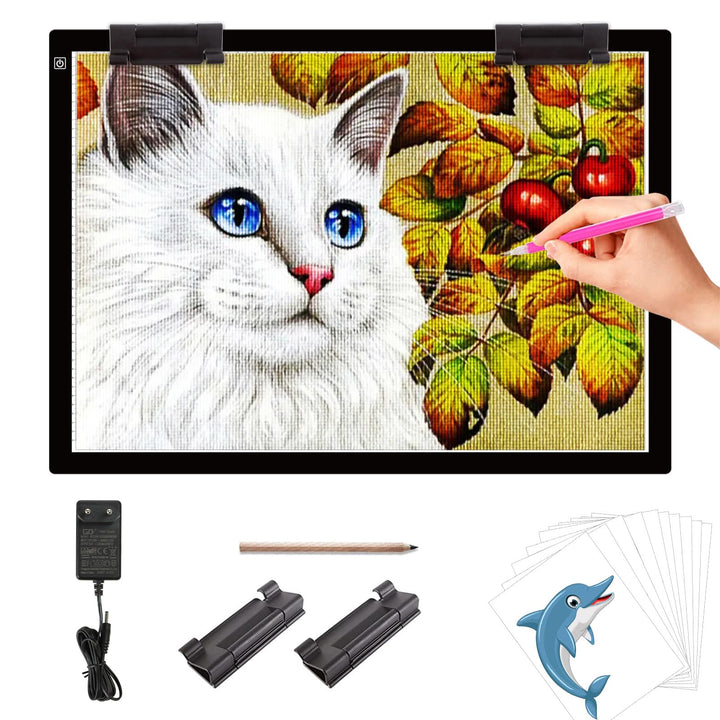 elice A2 LED Leuchttisch mit 12V 2A-Adapter und 2 Multifunktionsclips,7mm ultradünnes Leuchtplatte,3