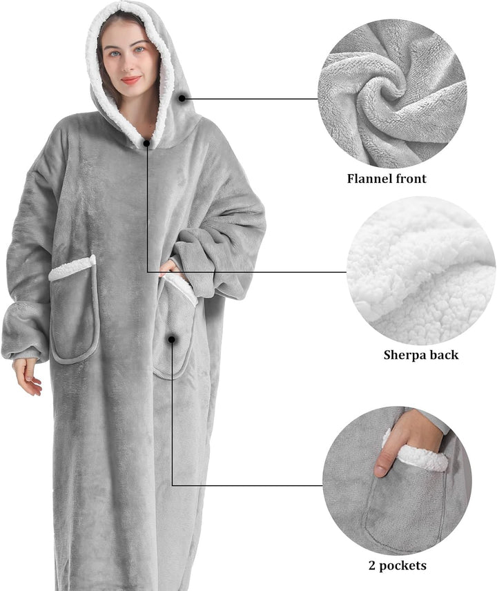 Emwwat Extra Lange Hoodie Decke, Übergrosse Sherpa Hoodie Decke für Damen und Herren, tragbare Decke